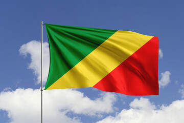 Congo flag fluttering in the wind on sky.