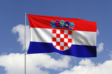 Croatia flag fluttering in the wind on sky.