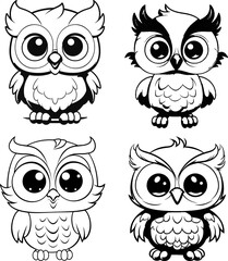 Owl bird vector stock, coloring page image