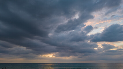 stunning clouds float above the sea as the sun sets..scenery The beauty of the sky was mesmerizing in stunning sunset.Gradient color..Sky texture, abstract nature background.