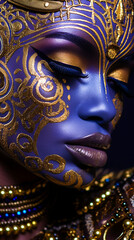 Fototapeta premium Portrait d'une jeune femme noir avec un maquillage en doré et couleurs