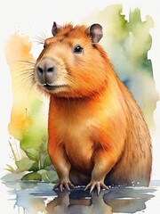 A watercolor painting of a capybara.
