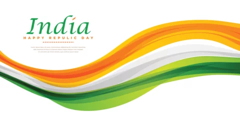 Deurstickers Happy republic day banner design with tricolor flag Indian national design vector file © InkSplash