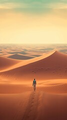 Fototapeta na wymiar Standing surfboard in the middle of a desert