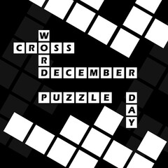 National Crossword Puzzle Day banner. boxes containing letters forming a word on black background to celebrate on December