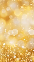 Minimalistic textured vertical Christmas background, garland bokeh and copy space for text. New Year's card. Yellow and golden. Generative AI.