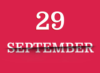 29 september calendar date white, cut in half. Viva magenta background, trend color 2023
