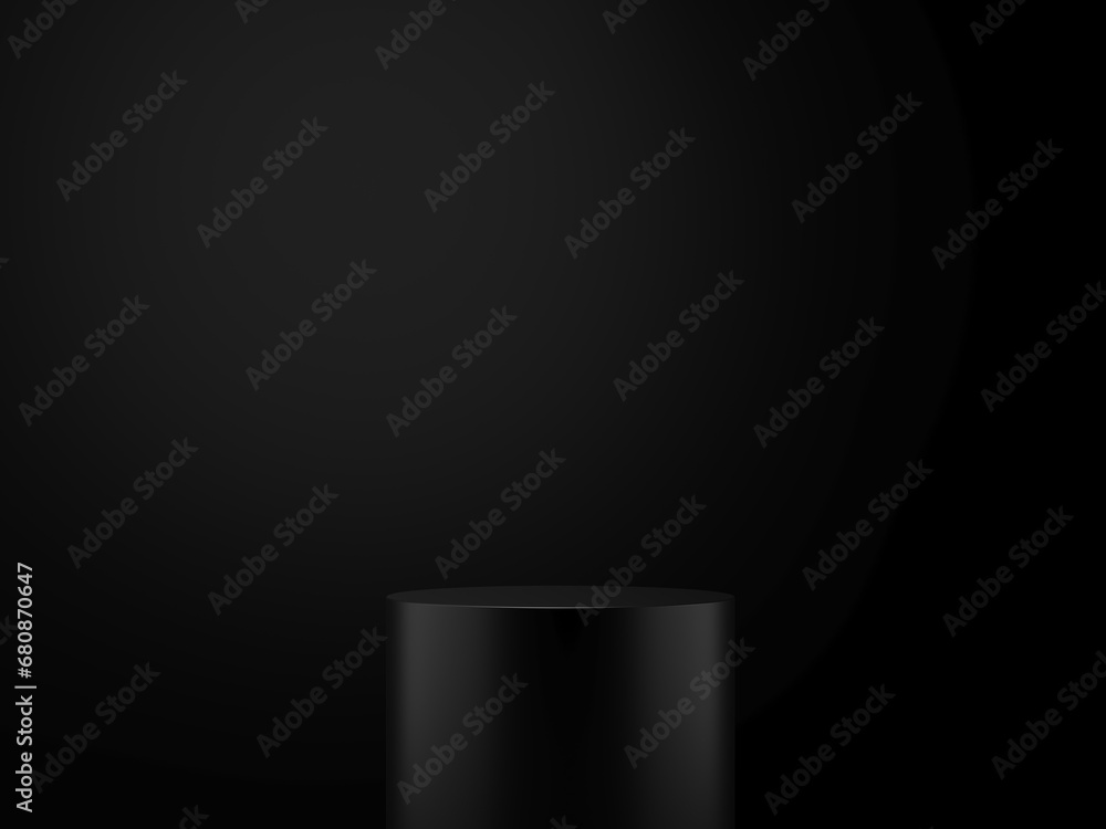Poster 3d render podium, showcase on dark background with copy space. mock up for the exhibitions, presenta
