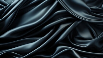 Abstract close-up of black silk fabric texture in a modern minimalist style. AI generate