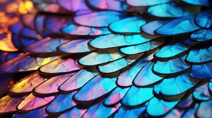 Iridescent Butterfly Wing Scales. A Close-Up View.