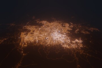 Aerial view on Santiago (Chile) from east. Top view on modern city at night from space