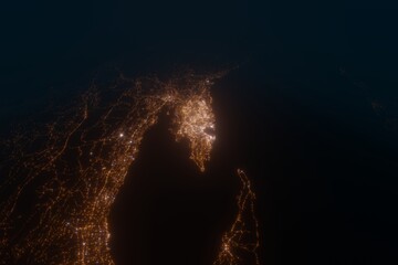 Aerial view on Split (Croatia) from west. Top view on modern city at night from satellite
