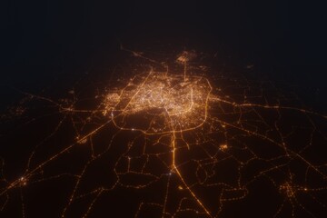 Aerial view on Ahmedabad (India) from south. Top view on modern city at night from satellite