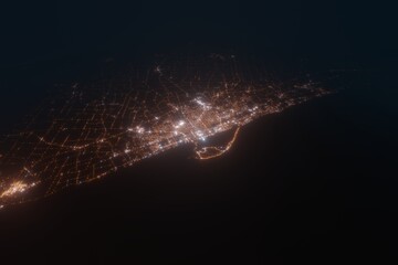 Aerial view on Erie (USA) from north. Satellite view on modern city at night - obrazy, fototapety, plakaty