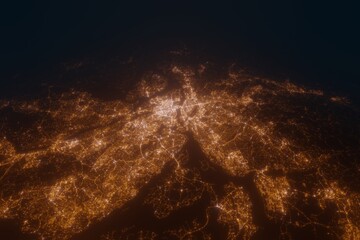 Aerial view on Stockholm (Sweden) from west. Top view on modern city at night from satellite