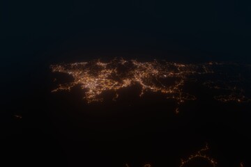Aerial view on Phuket (Thailand) from east. Satellite view on modern city at night