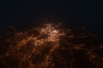 Aerial view on Halifax (Canada) from west. Top view on modern city at night from satellite