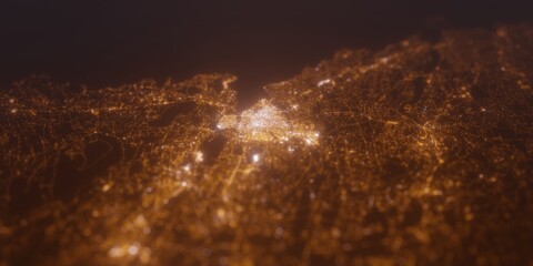 Street lights map of New Haven (Connecticut, USA) with tilt-shift effect, view from north. Imitation of macro shot with blurred background. 3d render, selective focus