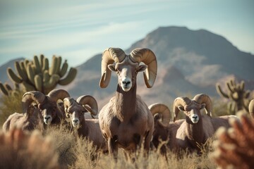 desert bighorn sheep in natural forest environment. Wildlife photography