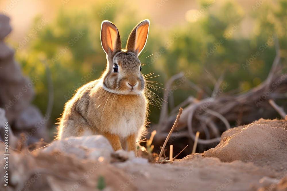 Wall mural desert cottontail rabbit in natural desert environment. wildlife photography - Wall murals