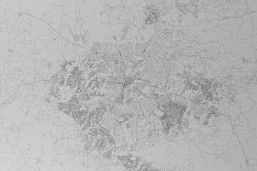 Map of the streets of Harare (Zimbabwe) made with black lines on grey paper. Top view. 3d render, illustration