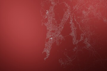 Map of the streets of Mumbai (India) made with white lines on abstract red background lit by two lights. Top view. 3d render, illustration - obrazy, fototapety, plakaty