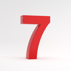 Red number seven 7 on white background.