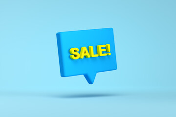 The word sale on blue speech bubble.