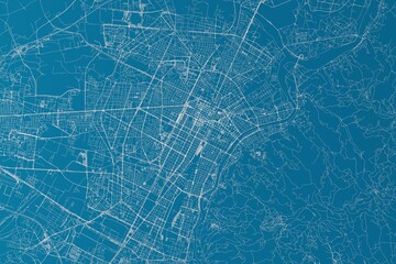 Map of the streets of Turin (Italy) made with white lines on blue background. 3d render, illustration - obrazy, fototapety, plakaty