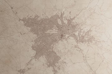 Map of La Paz (Bolivia) on an old vintage sheet of paper. Retro style grunge paper with light coming from right. 3d render