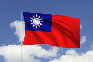 Taiwan flag fluttering in the wind on sky.
