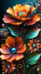 Colorful cosmic flowers that are highly detailed, beautiful, and sparkling. Fantasy wallpaper background.