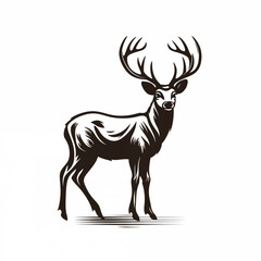 Deer with antlers, black silhouette on a white background.