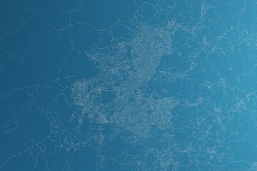 Map of the streets of Maseru (Lesotho) made with white lines on blue paper. Rough background. 3d render, illustration