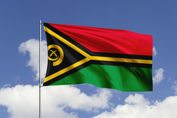 Vanuatu flag fluttering in the wind on sky.