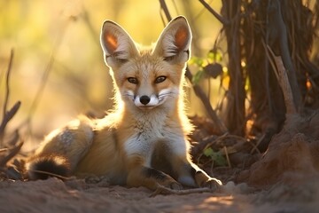 Naklejka na ściany i meble kit fox in natural desert environment. Wildlife photography