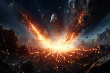 asteroid hit and explode in the planet with massive bomb,sci-fi