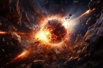 sci-fi meteor explosion in the space - obrazy, fototapety, plakaty