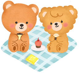 Bear couple picnicking cartoon clipart