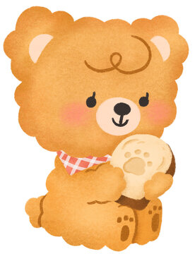 Female bear holding bread cartoon clipart