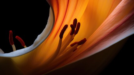 A close-up of a lily's stamen and pistil, a private look into the reproductive heart of the flower, vibrant and full of life