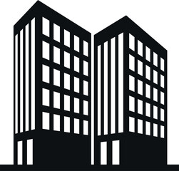 Two commercial building office skyscraper downtown modern architecture black icon isometric vector