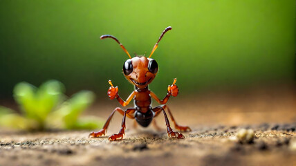 ant giving two thumbs up, micro photography concept  - obrazy, fototapety, plakaty
