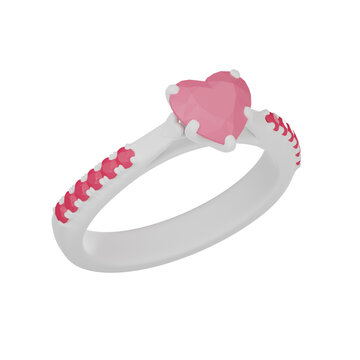 3D render heart shape diamond ring in a cute design. Valentine's Day Anniversary, 3D jewelry concept.