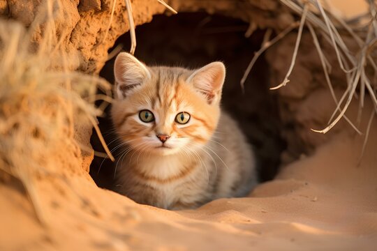 sand cat in natural desert environment. Wildlife photography