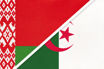 Belarus and Algeria symbol of country. Belarusian vs Algerian national flags.