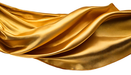 Flying golden silk fabric isolated on a transparent background. Generative AI