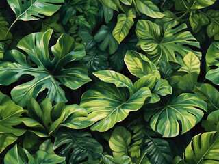 Fototapeta na wymiar background of dark green tropical leaves