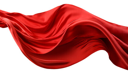 Flying red silk fabric isolated on a transparent background. Generative AI - obrazy, fototapety, plakaty