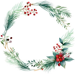 Festive Foliage: Round Christmas Wreath in Watercolor Splendor